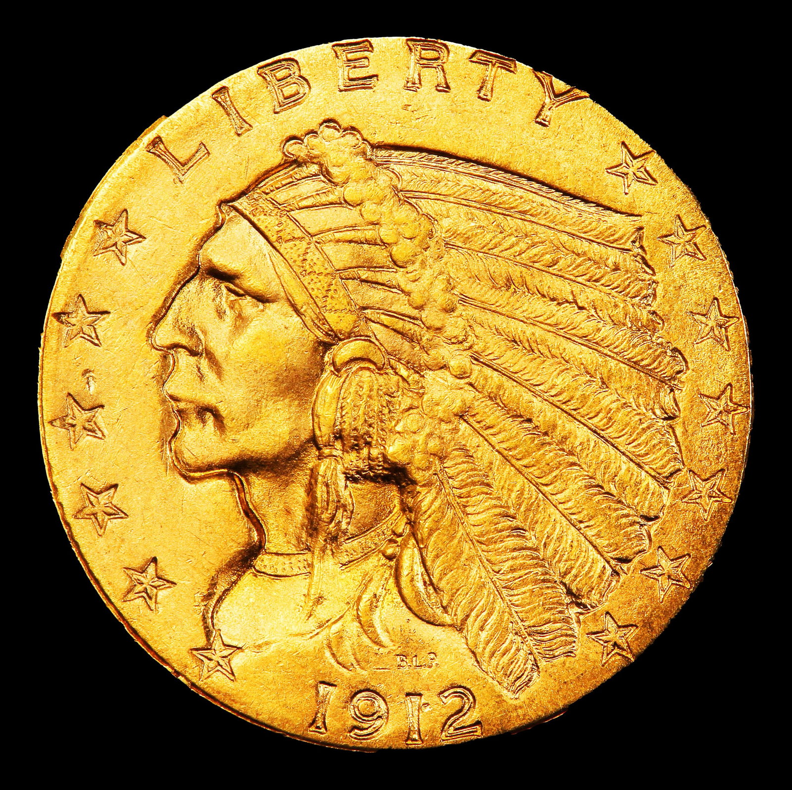 1912-p Gold Indian Quarter Eagle Near Top Pop! $2 1/2 ms65+ SEGS - 2