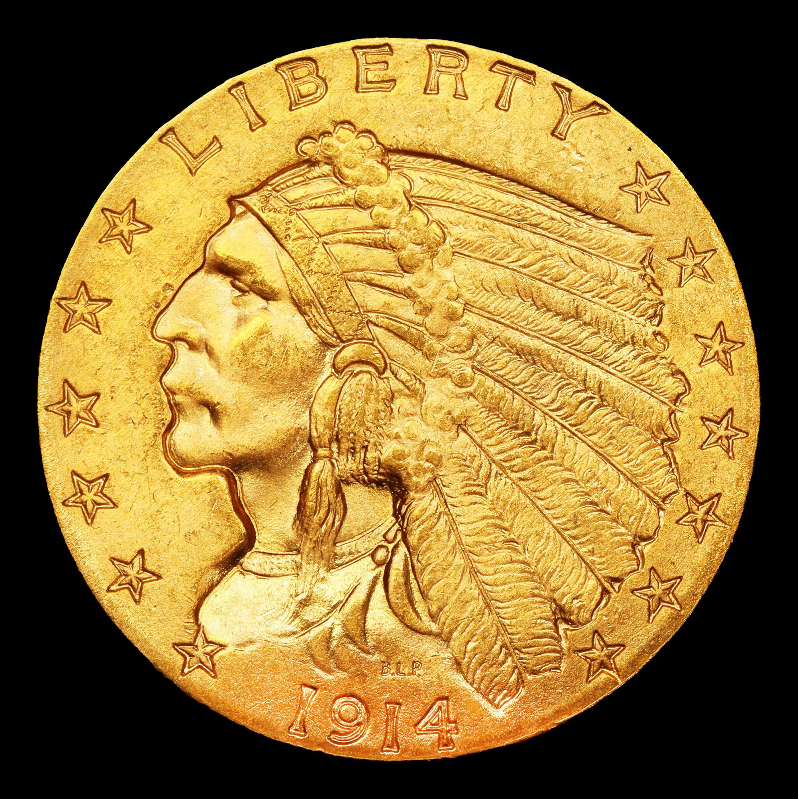 1914-p Gold Indian Quarter Eagle Near Top Pop! $2 1/2 ms66 USCG - 2