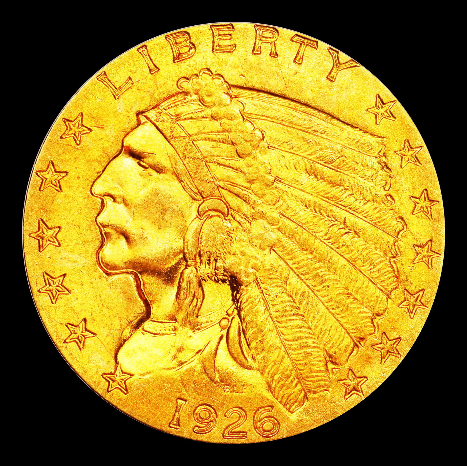 1926-p Gold Indian Quarter Eagle Near Top Pop! $2 1/2 ms65+ SEGS - 2