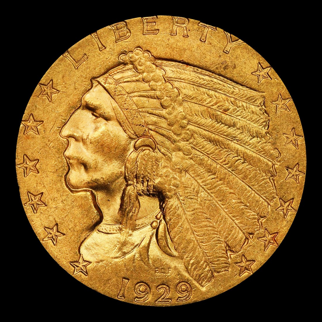 1929-p Gold Indian Quarter Eagle $2 1/2 ms65+ SEGS - 2