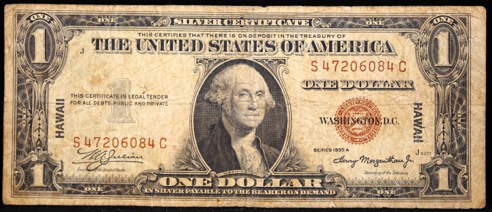 1935A $1 Silver Certificate Hawaii WWII Emergency Currency Grades vf+ - 2
