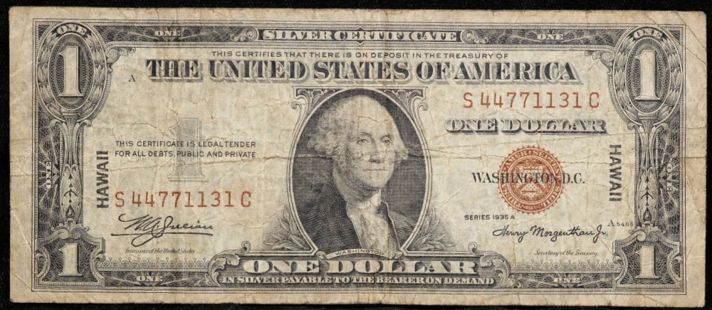 1935A $1 Silver Certificate Hawaii WWII Emergency Currency Grades vf+ - 2