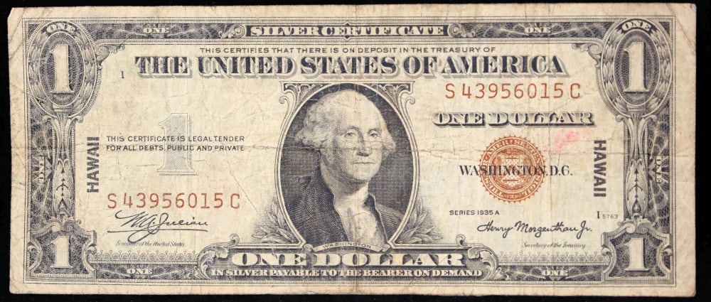 1935A $1 Silver Certificate Hawaii WWII Emergency Currency Grades vf+ - 2