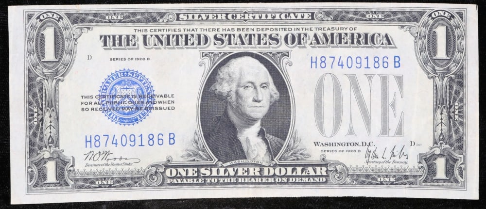 1928B $1 Blue Seal Silver Certificate "Funnyback" Grades Choice AU/BU Slider - 2