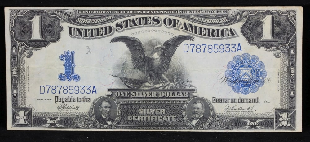 1899 $1 large size Silver Certificate "Black Eagle" Grades Select AU Signatures Elliott/Burke - 2