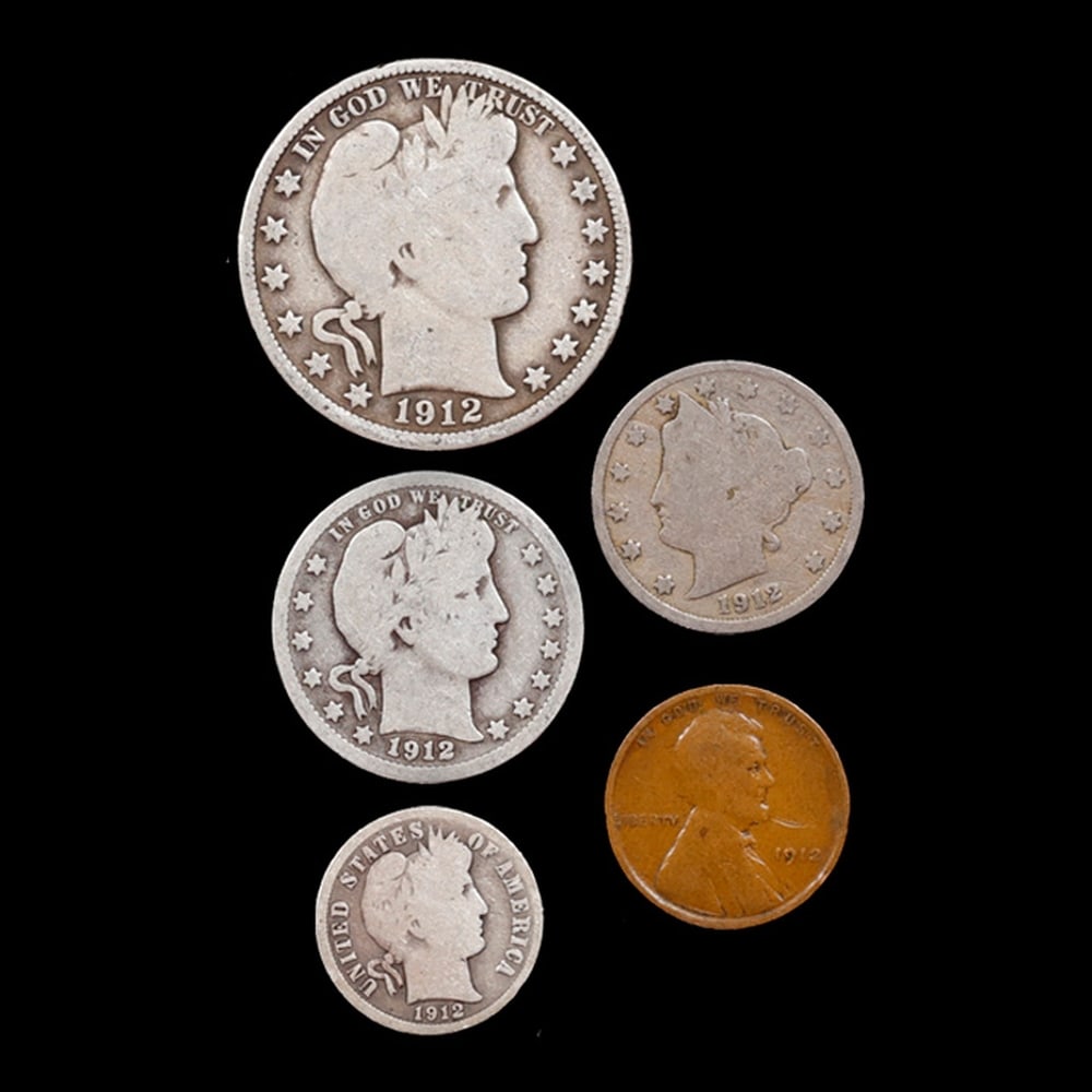 1912 5 Coin "Titanic Anniversary Tribute" Set Barber 50c, 25c, 10c, Liberty 5c, Lincoln 1c - 2