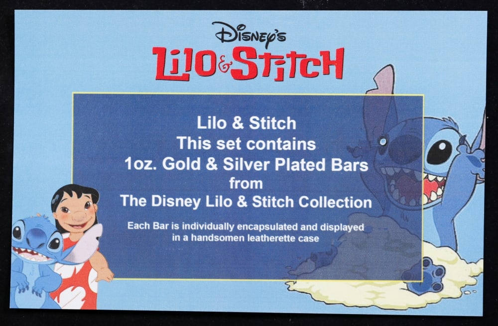 4 PC. Disney Lilo & Stitch Gold Plated Art Bar Collection In Custom Box W/ Special Backer card - 8