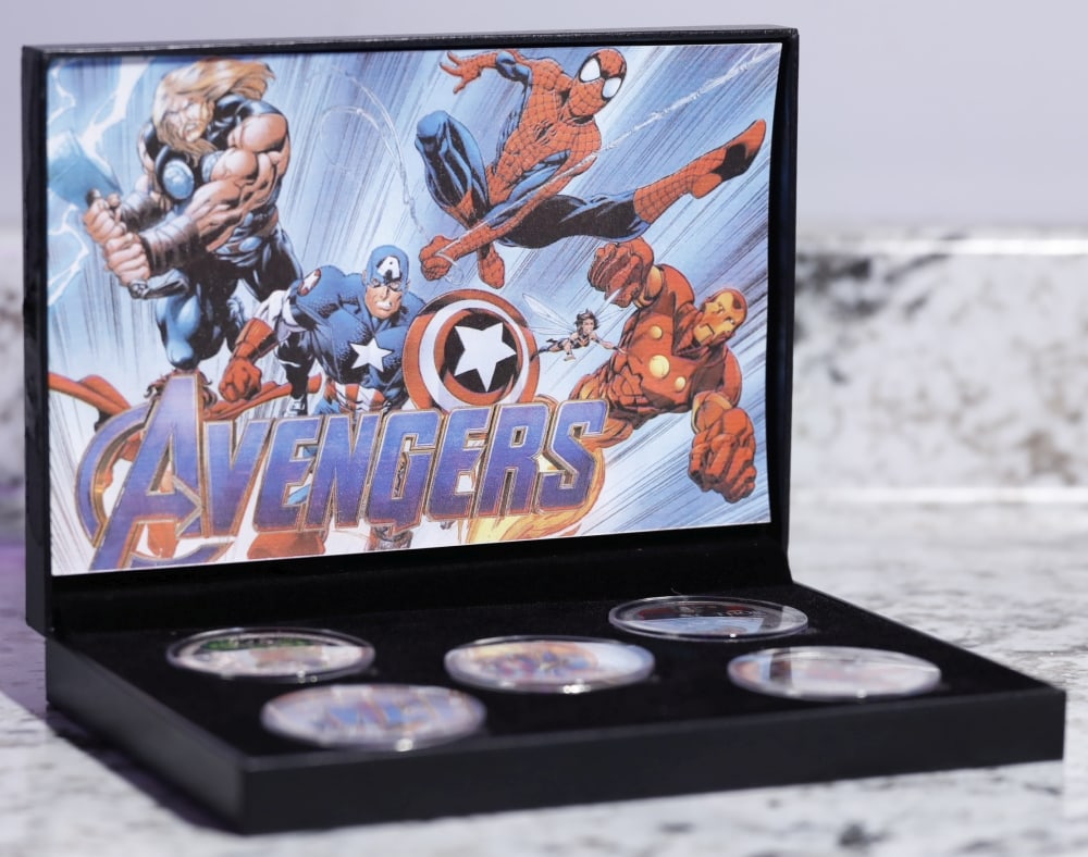 5 Coin Marvel Disney Avengers Silver Plated Round Collection Spider-Man, Hulk, Captain America, T... - 2