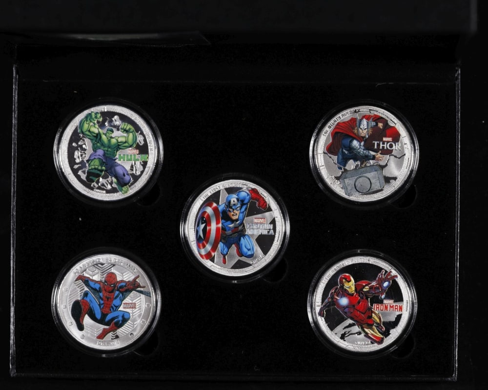 5 Coin Marvel Disney Avengers Silver Plated Round Collection Spider-Man, Hulk, Captain America, T... - 3