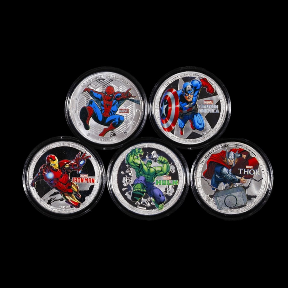 5 Coin Marvel Disney Avengers Silver Plated Round Collection Spider-Man, Hulk, Captain America, T... - 4