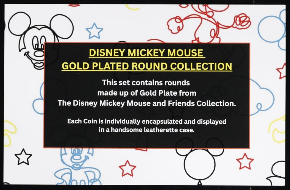 5 PC. Mickey Mouse & Friends Gold Plated Round Collection In Custom Box W/ Special Backer card - 7