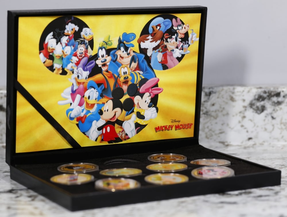 9 Coin Mickey Mouse & Friends Gold Plated Round Collection In Custom Box W/ Special Backer card - 2