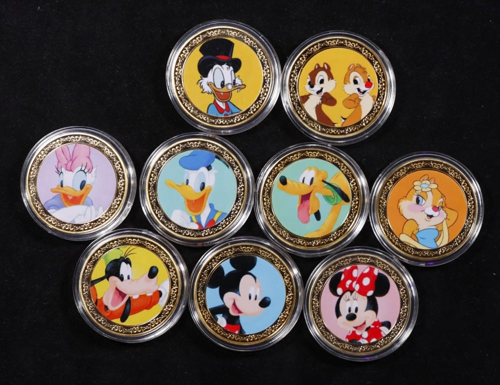 9 Coin Mickey Mouse & Friends Gold Plated Round Collection In Custom Box W/ Special Backer card - 4