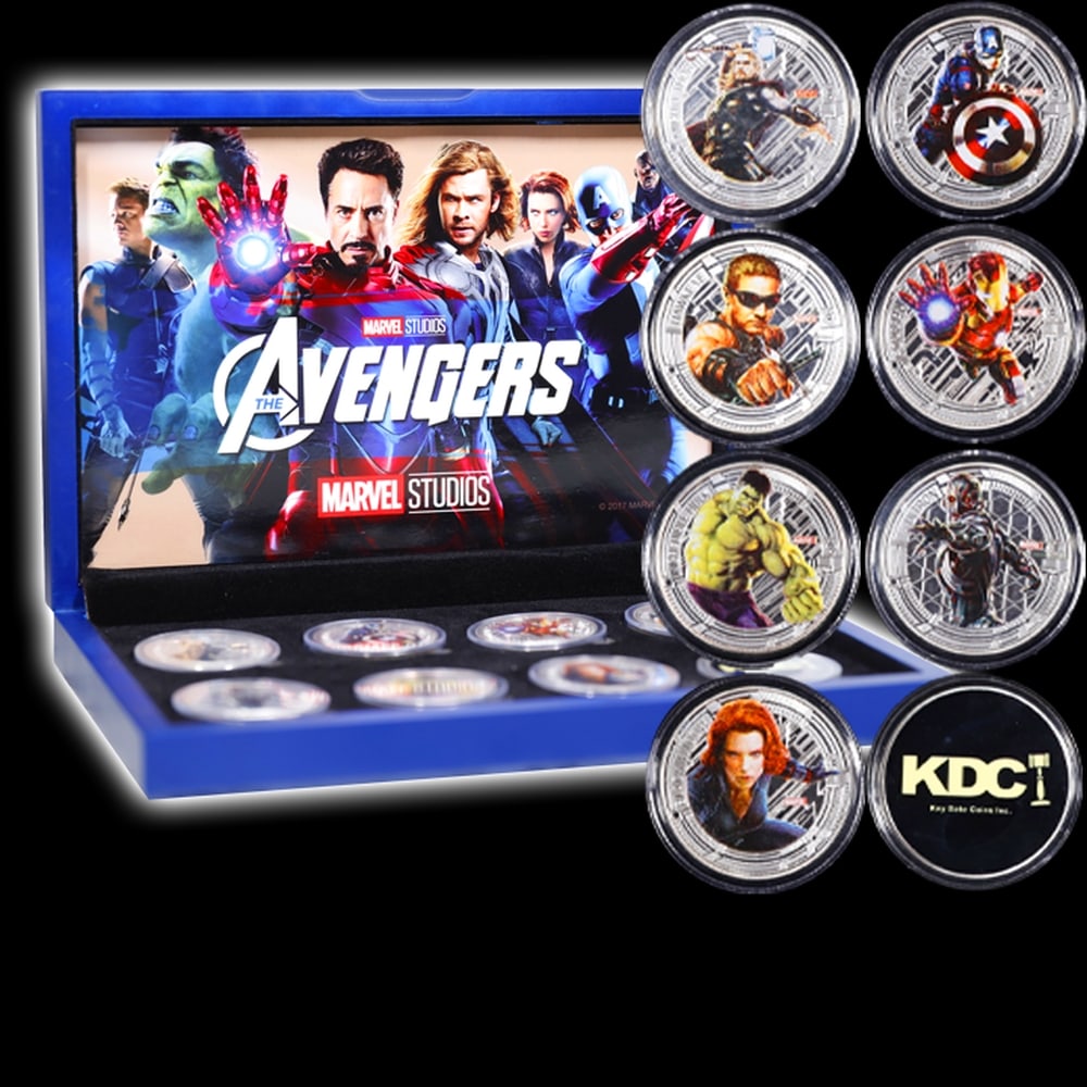 Limited Edition 8 Coin Marvel Avengers Age of Ultron Silver Plated Collection In Custom WOODEN Bo... - 4