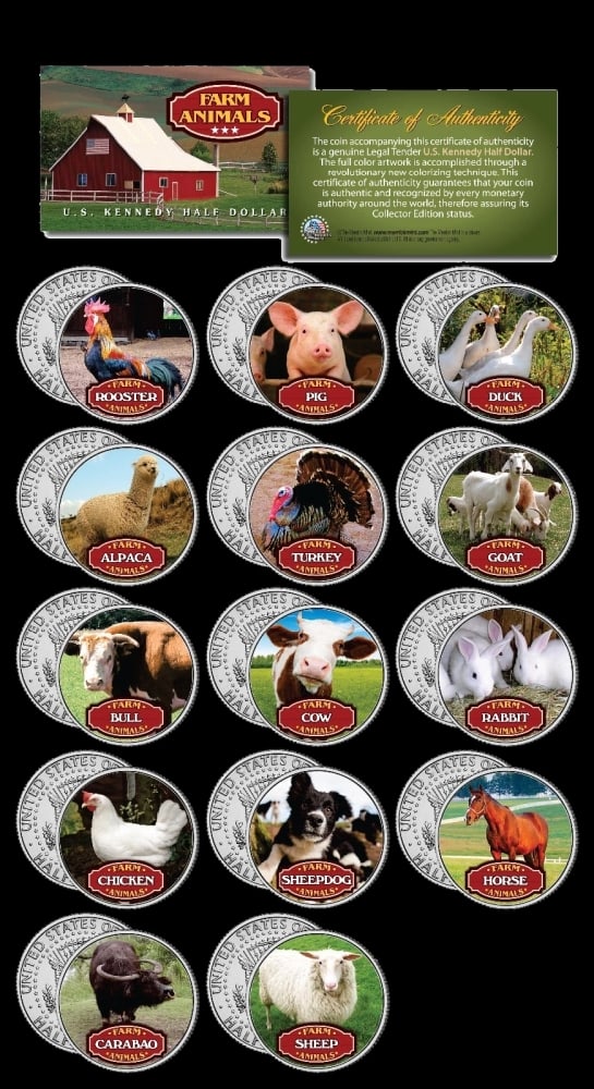 14 Coin Farm Animals Farmers & Ranchers Official Colorized JFK Half Dollar Collection Other Toy - 2