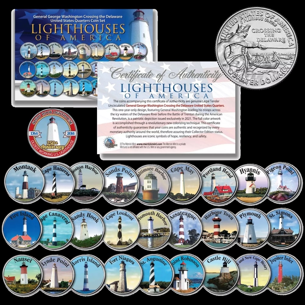 28 Pc Set Historic American Lighthouses Colorized Washington Crossing Delaware Quarters Other Toy - 2