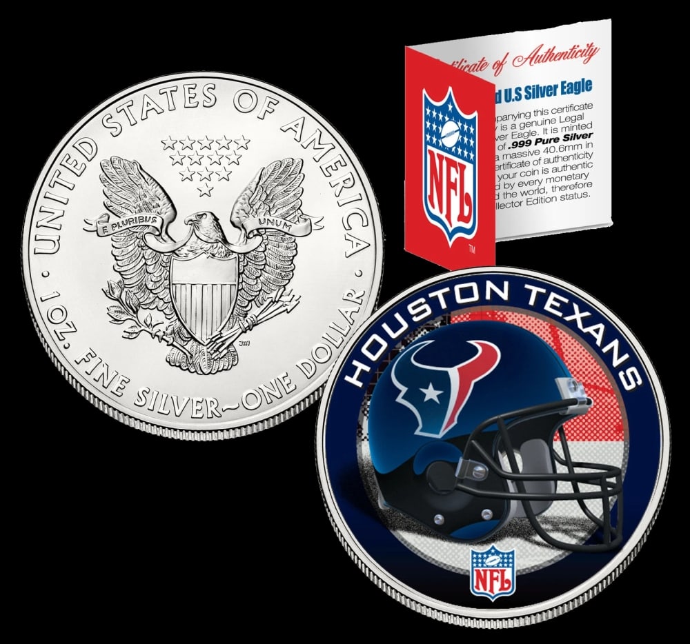 Houston Texans Official NFL Team Colorized 1oz Silver Eagle $1 w/ COA Other Toy - 2
