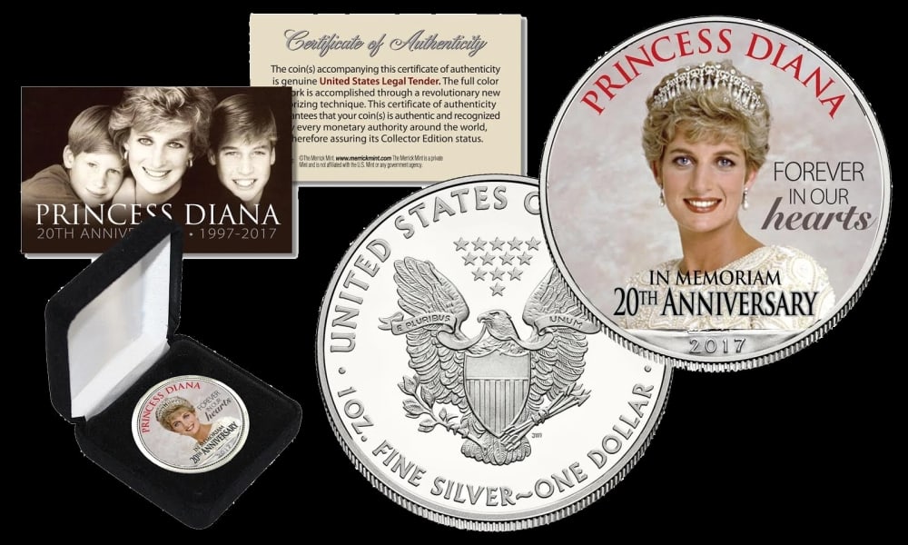 Princess Diana 1997-2017 Memorial 20th Anniversary 1oz Silver Eagle $1 w/ Display Box & COA Other... - 2