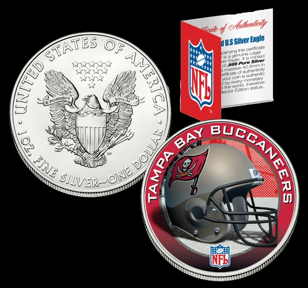 Tampa Bay Buccaneers Official NFL Team Colorized 1oz Silver Eagle $1 w/ COA Other Toy - 2