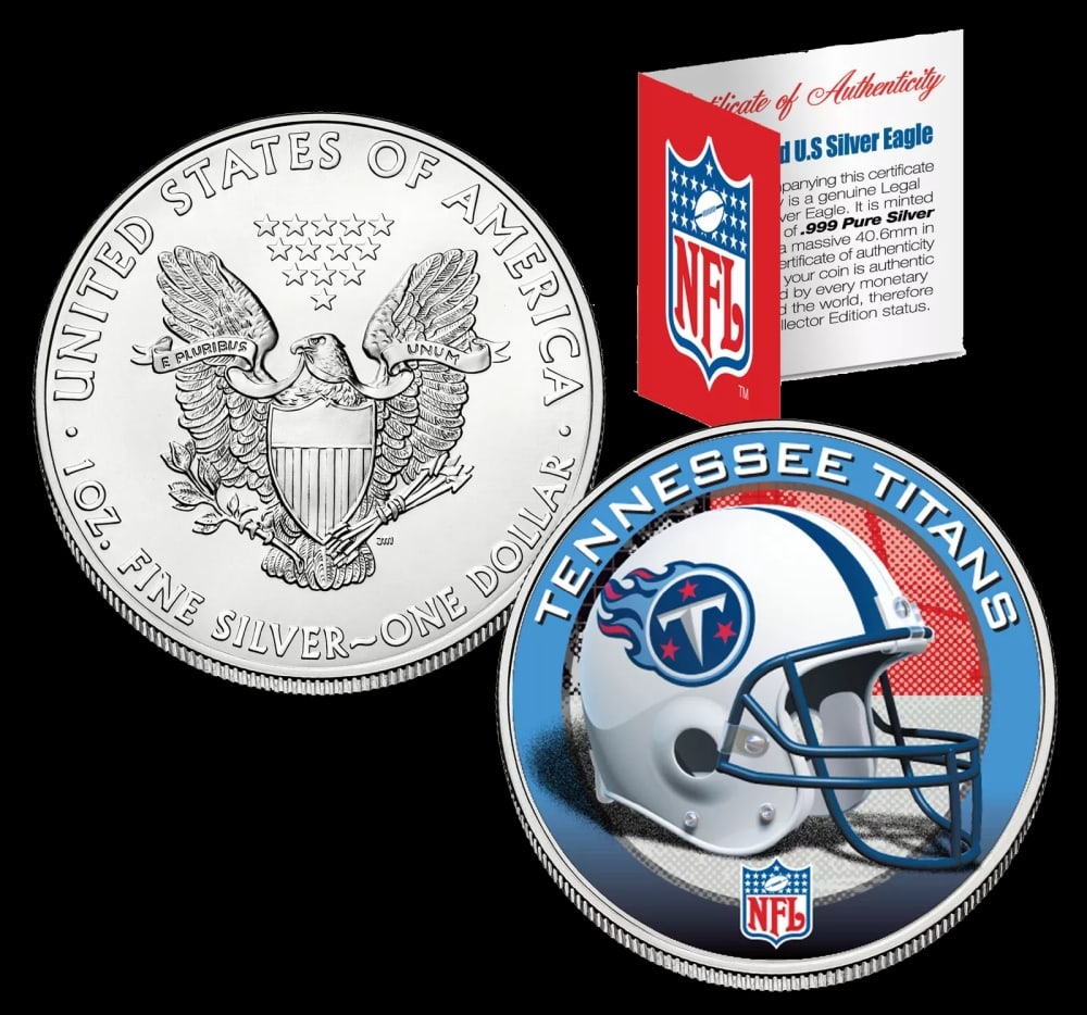 Tennessee Titans Official NFL Team Colorized 1oz Silver Eagle $1 w/ COA Other Toy - 2