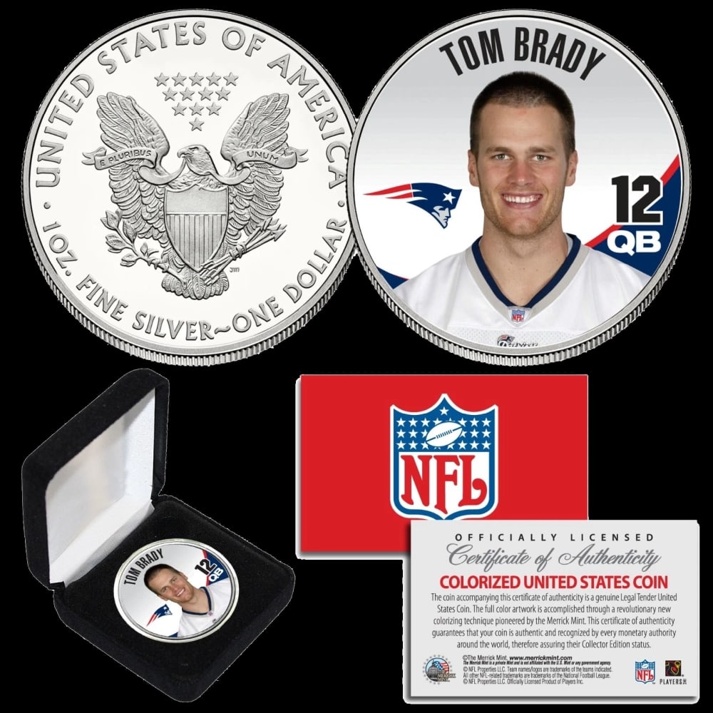 Tom Brady New England Patriots NFL 1oz Silver Eagle $1 w/ Display Box & COA Other Toy - 2