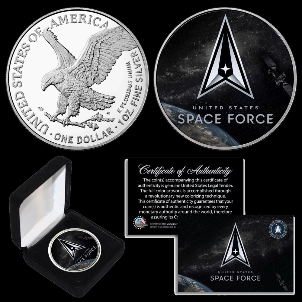 US Space Force USSF 1oz Pure .999 Fine Silver Eagle $1 w/ Box & COA Other Toy - 2