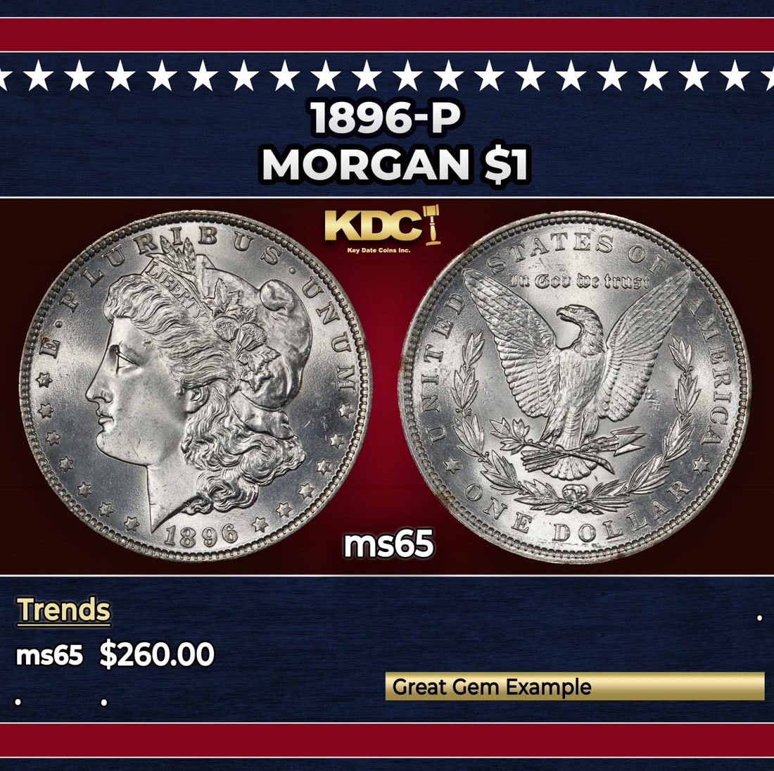 1896-p Morgan Dollar $1 Grades ms65 (1 of 3)