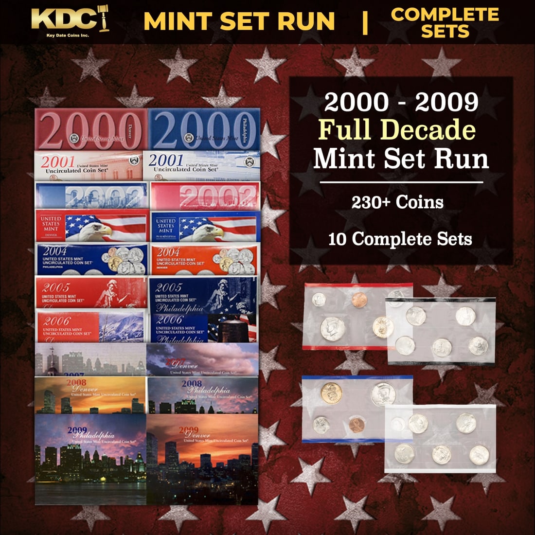 2000-2009 Full Decade Mint Set Run - 238 Coins, 10 Complete Sets: 2000-2009 Full Decade Mint Set Run - 238 Coins, 10 Complete Sets. 2000-2009 Full Decade Mint Set Run - 238 Coins, 10 Complete Sets. The 2009 mint and proof sets had the highest number of coins and