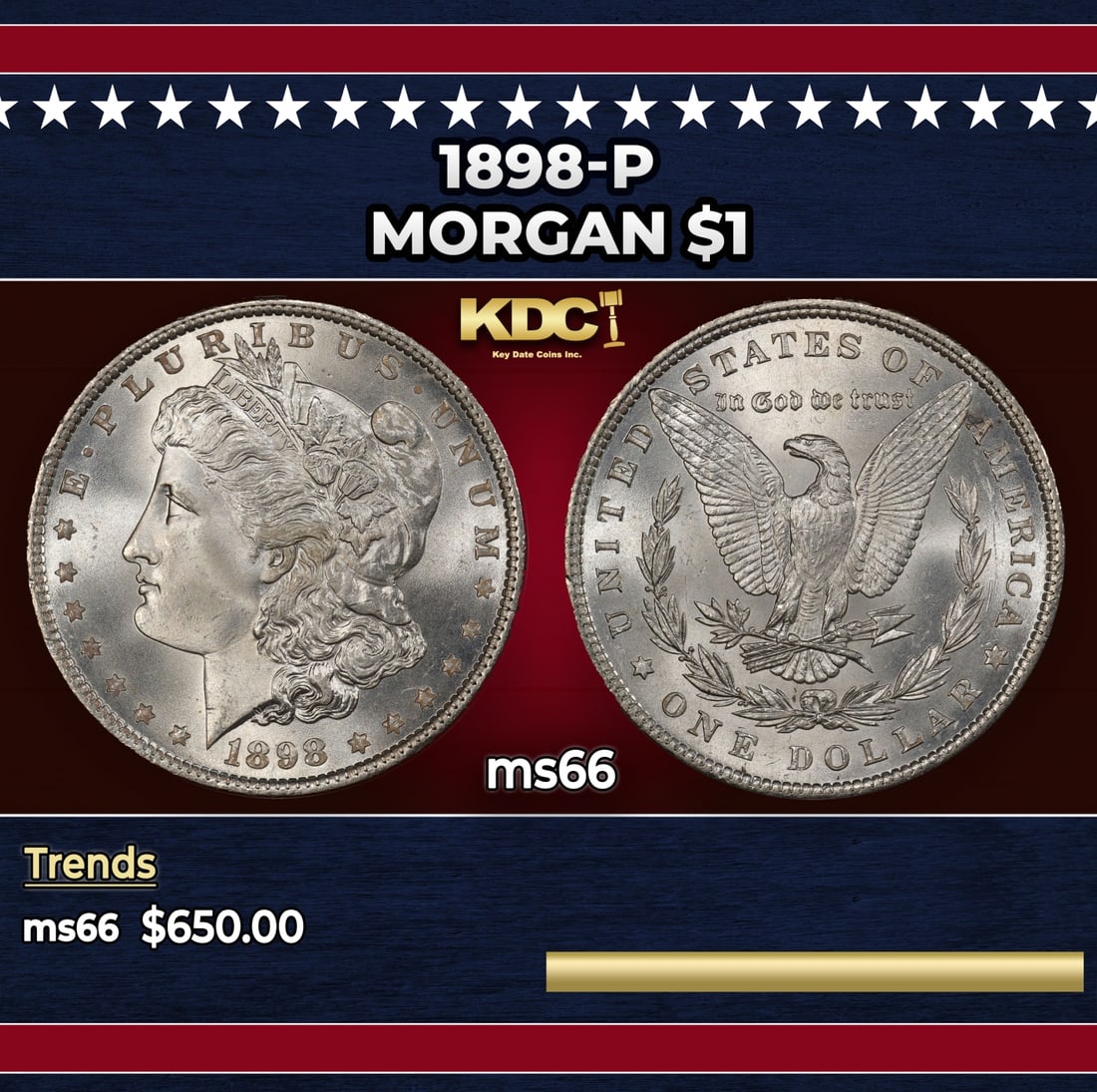 1898-p Morgan Dollar $1 Grades ms66: 1898-p Morgan Dollar $1 Grades ms66.