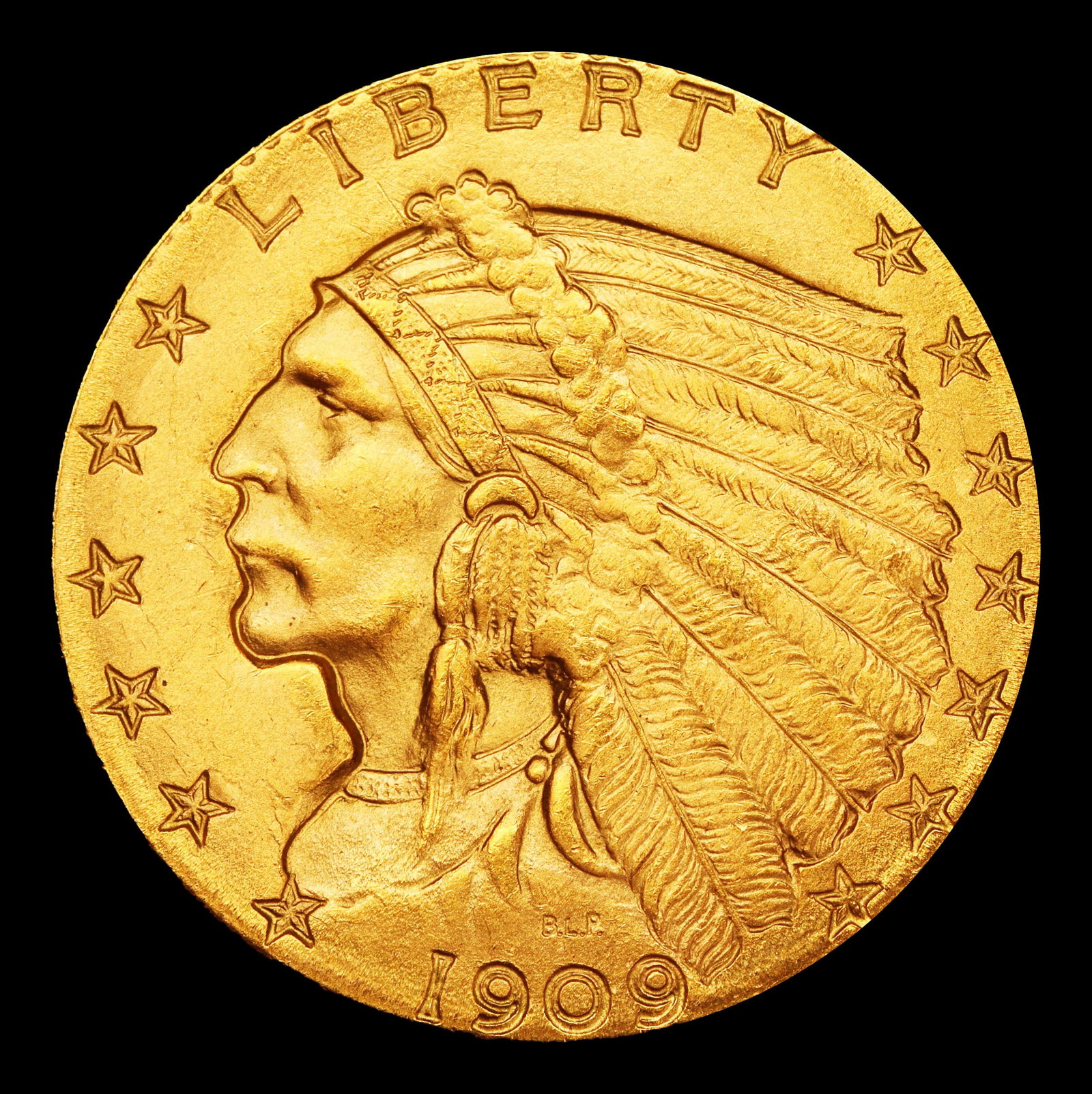 1909-p Gold Indian Quarter Eagle Near Top Pop! $2 1/2 ms66 USCG - 2