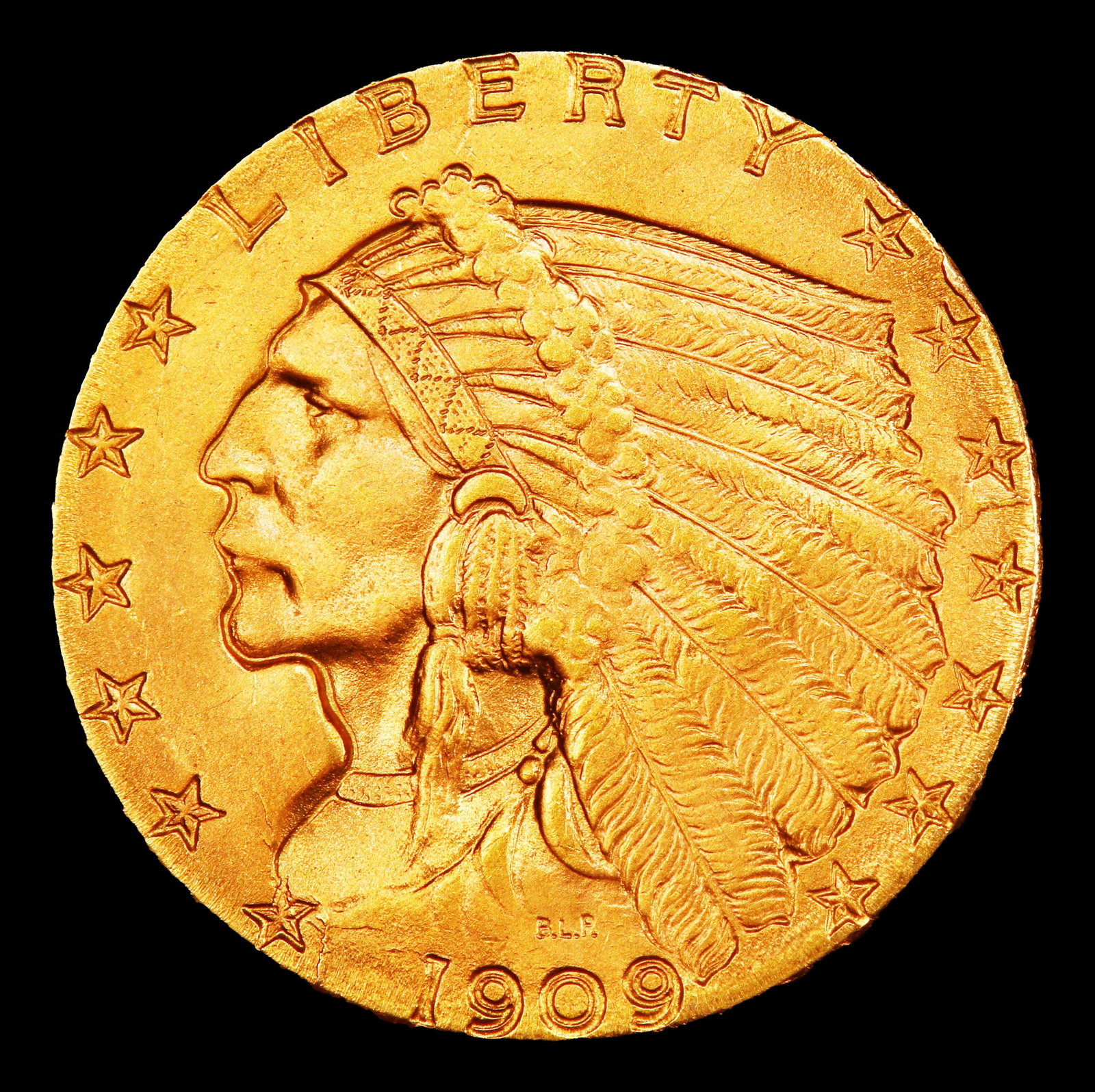 1909-p Gold Indian Quarter Eagle Near Top Pop! $2 1/2 ms66 USCG - 2