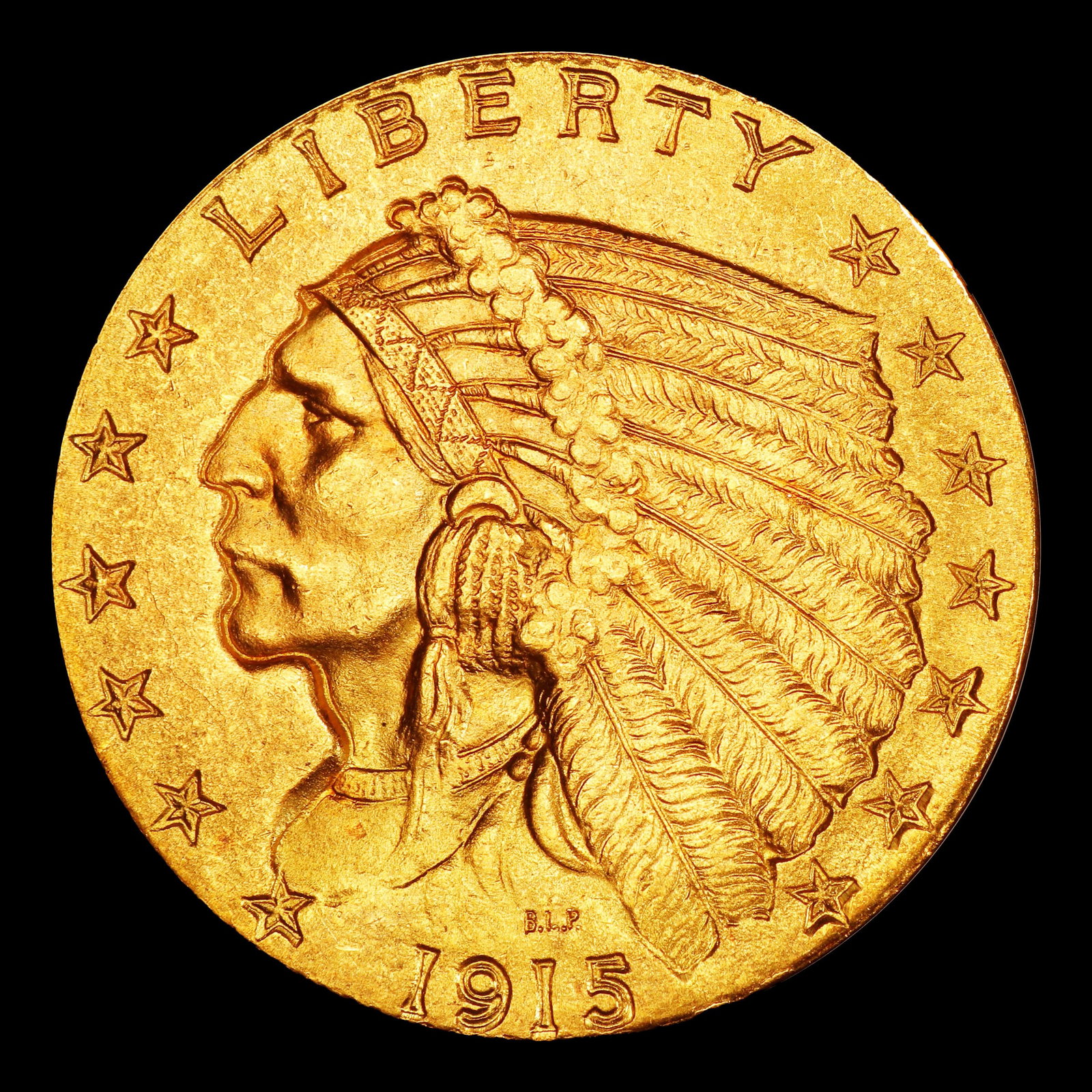 1915-p Gold Indian Quarter Eagle Near Top Pop! $2 1/2 ms65+ USCG - 2