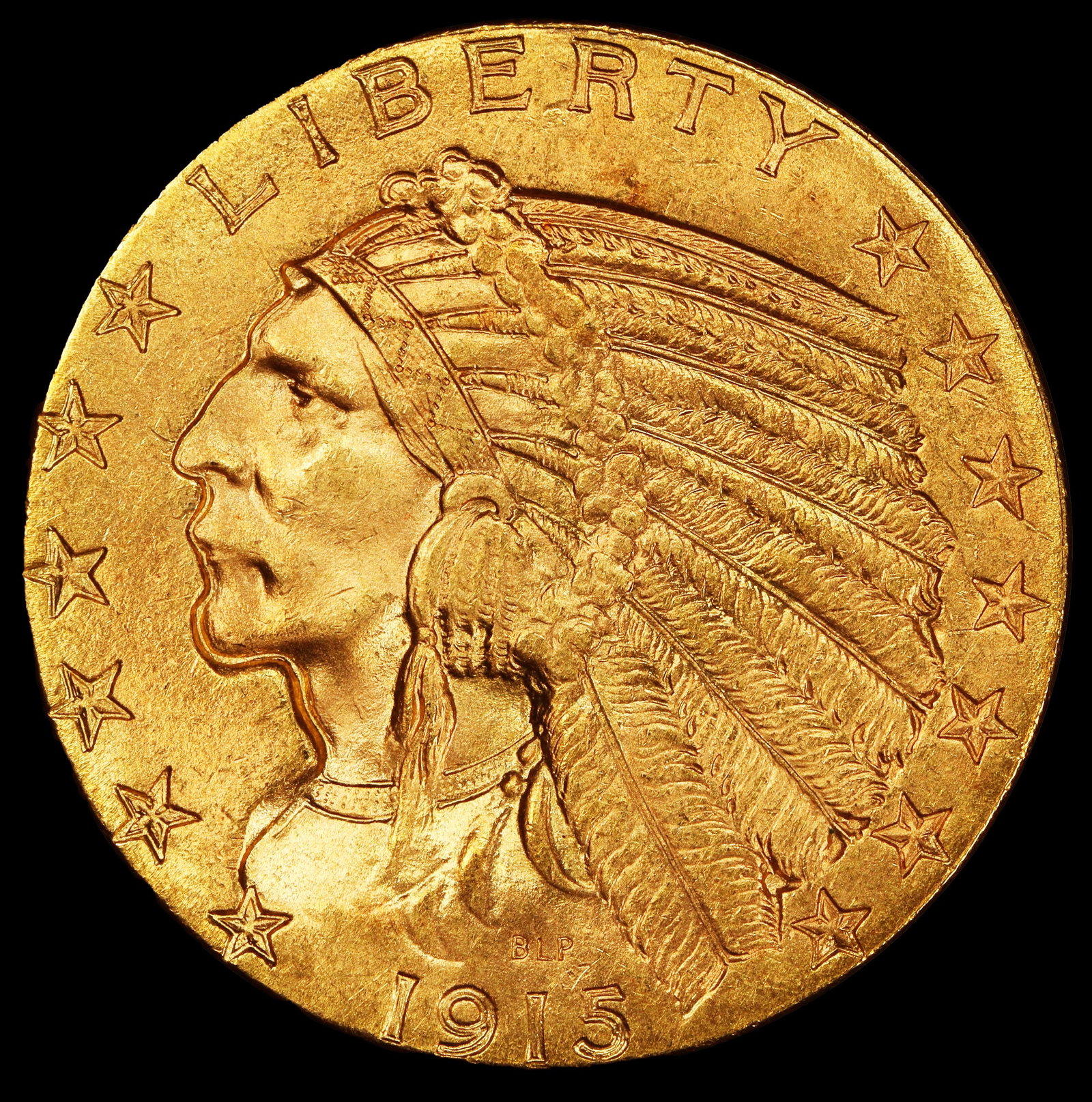 1915-p Gold Indian Half Eagle $5 ms64+ SEGS - 2