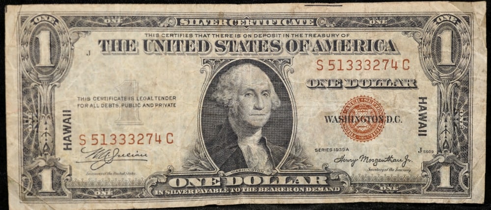 1935A $1 Silver Certificate Hawaii WWII Emergency Currency Grades vf+ - 2