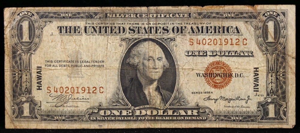 1935A $1 Silver Certificate Hawaii WWII Emergency Currency Grades vf+ - 2