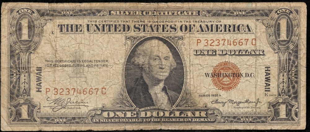 1935A $1 Silver Certificate Hawaii WWII Emergency Currency Grades vf++ - 2