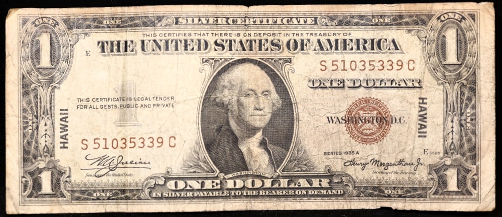 1935A $1 Silver Certificate Hawaii WWII Emergency Currency Grades vf++ - 2