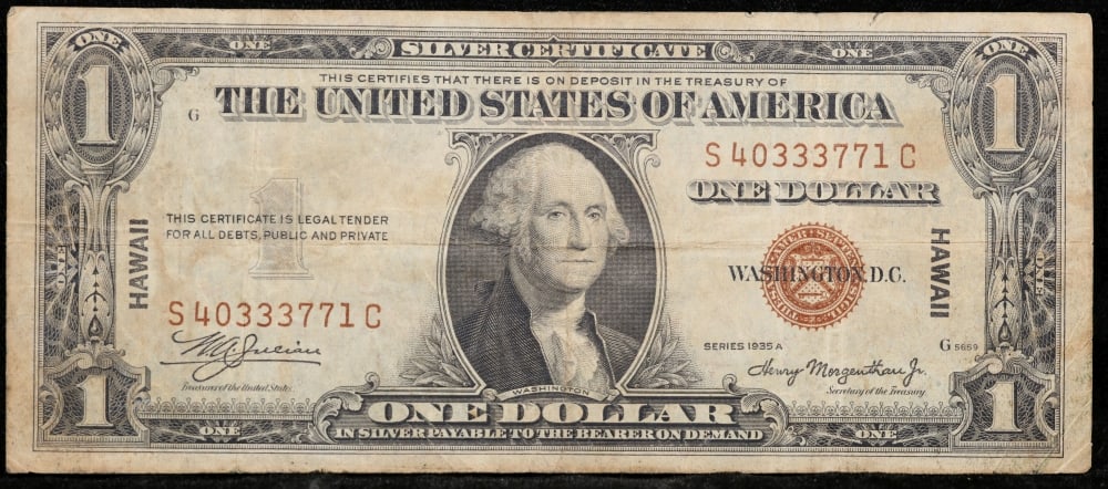 1935A $1 Silver Certificate Hawaii WWII Emergency Currency Grades xf - 2