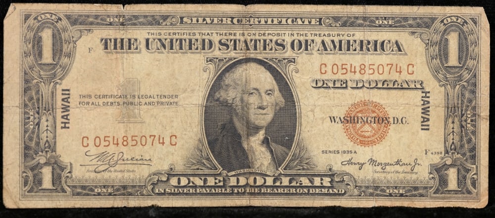1935A $1 Silver Certificate Hawaii WWII Emergency Currency Rare CC Block Grades vf+ - 2