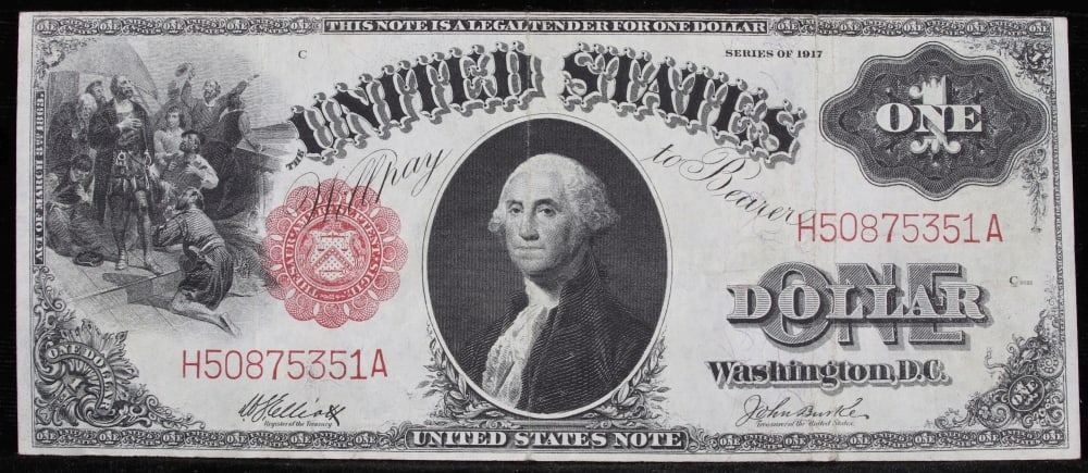 1917 $1 Large Size Legal Tender Note Grades Choice AU Signatures Elliott/Burke - 2