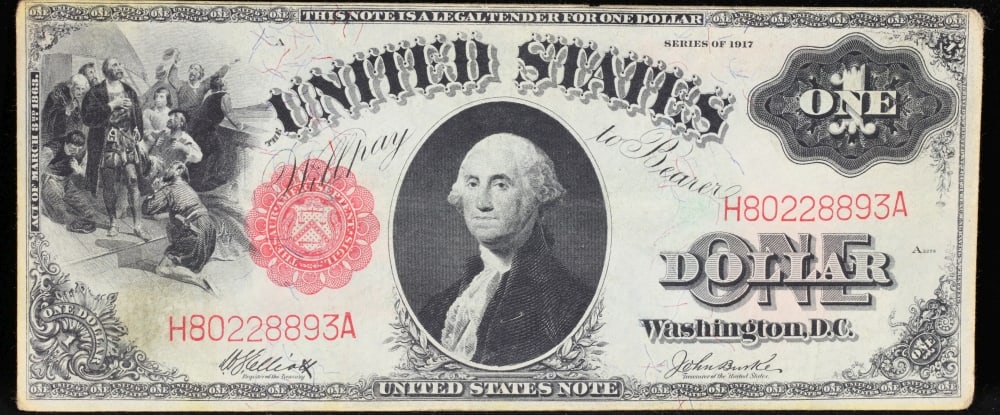 1917 $1 Large Size Legal Tender Note Grades Choice AU Signatures Elliott/Burke - 2