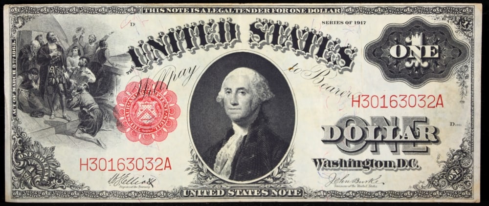 1917 $1 Large Size Legal Tender Note Grades Choice AU Signatures Elliott/Burke - 2