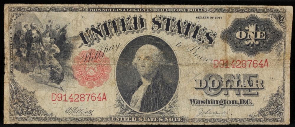 1917 $1 Large Size Legal Tender Note Grades f+ Signatures Elliott/Burke - 2
