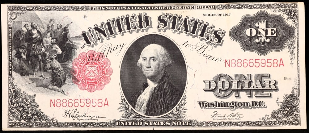 1917 $1 Large Size Legal Tender Note Grades Select CU Signatures Speelman/White - 2
