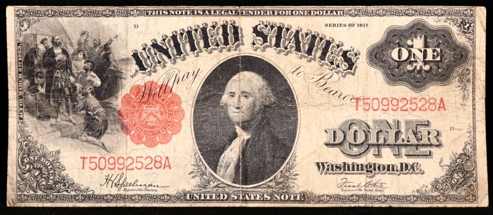 1917 $1 Large Size Legal Tender Note Grades vf+ Signatures Speelman/White - 2