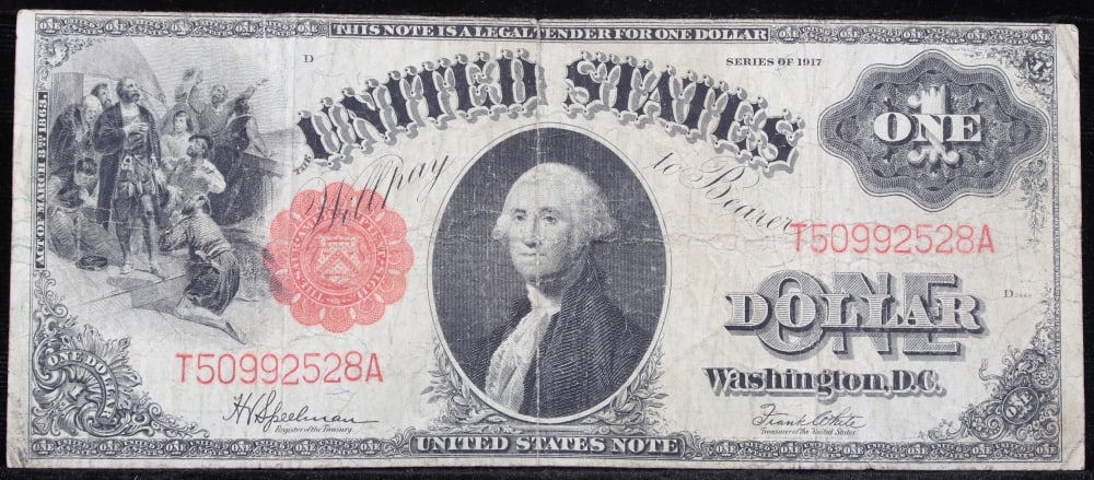 1917 $1 Large Size Legal Tender Note Grades vf+ Signatures Speelman/White - 2