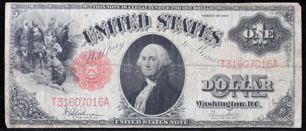 1917 $1 Large Size Legal Tender Note Grades vf++ Signatures Speelman/White - 2