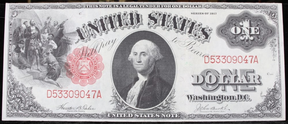 1917 $1 Large Size Legal Tender Note Grades Select CU Signatures Teehee/Burke - 2