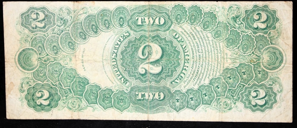 1917 $2 Large Size Legal Tender Note Thomas Jefferson Grades vf+ Signatures Speelman/White - 3