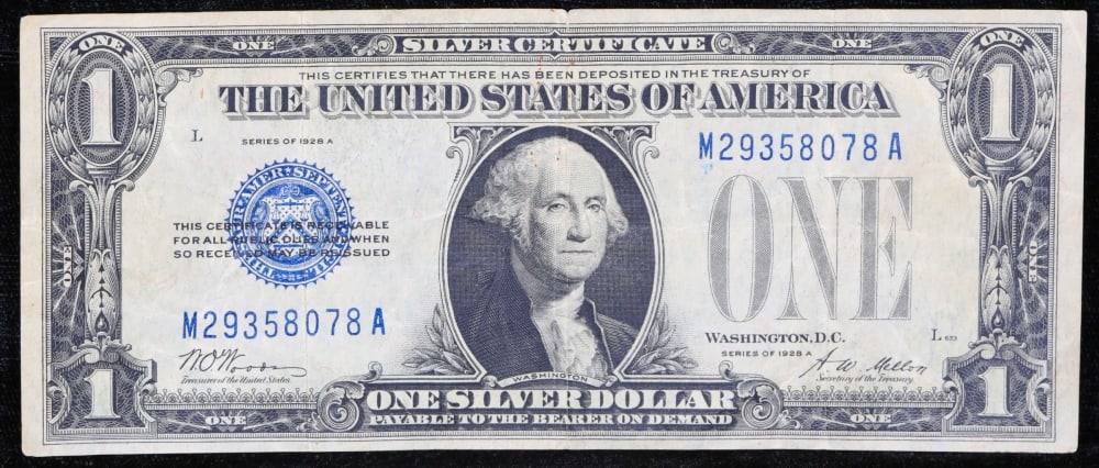 1928A $1 Blue Seal Silver Certificate "Funnyback" Grades Select AU - 2